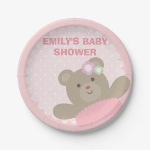 Es ist eine elegante rosa Baby-Dusche Pappteller