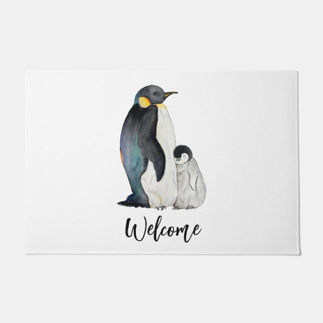 Es ist eine Familie von Pinguinen Aquarell zeichne Fußmatte (Vorderseite)
