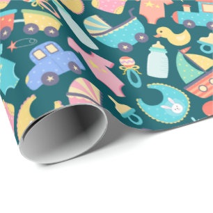Es ist eine farbenfrohe Babydusche Geschenkpapier