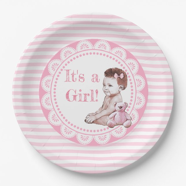 Es ist eine Girl African American Baby Shower Pappteller (Vorderseite)