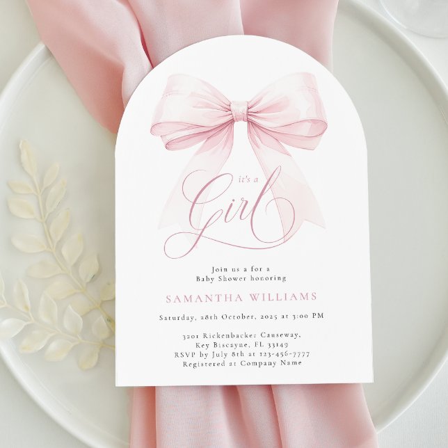 Es ist eine Girl Arch Pink Bow Baby Dusche Einladung (Von Creator hochgeladen)