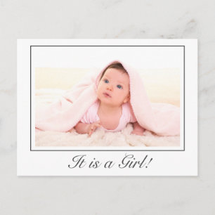 Es ist eine Girl Baby Birth Foto Ankündigung Postk Postkarte