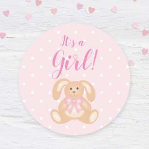 Es ist eine Girl Baby Dusche Niedlich Pink Bunny R Runder Aufkleber