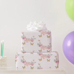 Es ist eine Girl Baby Dusche Rosen und Schmetterli Geschenkpapier