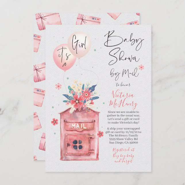 Es ist eine Girl Baby Dusche von Mail Balloons Mai Einladung (Vorne/Hinten)