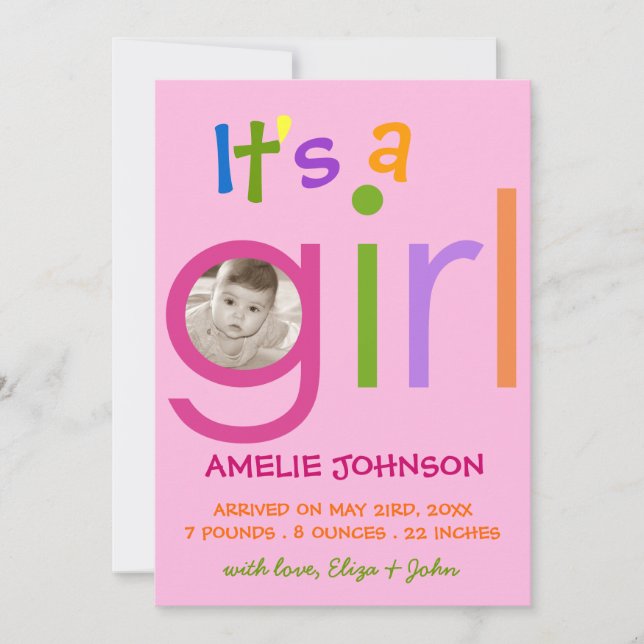 Es ist eine Girl Birth Announcement Foto-Karte Ankündigung (Vorderseite)