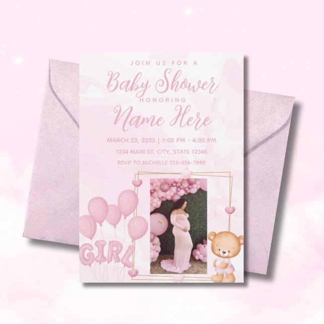 Es ist eine Girl Blue Gold Custom Foto Baby Dusche Einladung (Von Creator hochgeladen)