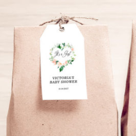 Es ist eine Girl Blush Pink Babydusche Geschenkanhänger