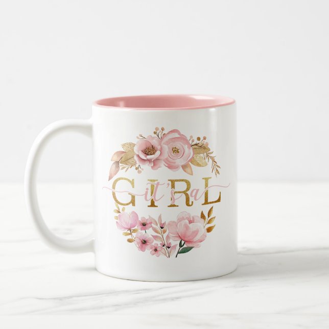 Es ist eine Girl Blush Pink Floral Tasse (Links)
