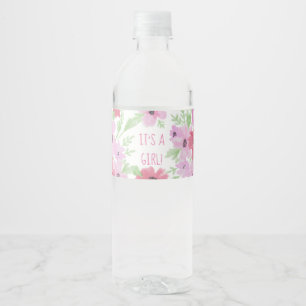 Es ist eine Girl-Blütendusche in Wasserfarbe Wasserflaschenetikett