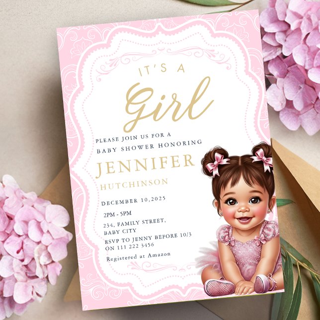 Es ist eine Girl Coquette Baby Girl Dusche Einladung (It's A Girl Coquette Baby Girl Shower Invitation)