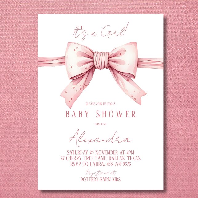 Es ist eine Girl Coquette Pink Bow Baby Dusche Einladung (Von Creator hochgeladen)