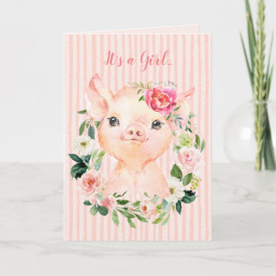 Es ist eine Girl Floral Pig Baby Duschkarte Karte