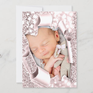Es ist eine Girl Foto Glitzer Baby Announcement Ro Einladung
