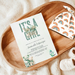 Es ist eine Girl Green Snow Watercolor Babydusche Einladung