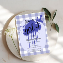 Es ist eine Girl Niedlich Pastel Navy Gingham Baby Einladung