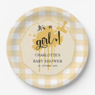 Es ist eine Girl Niedlich Pastel Orange Gingham Ba Pappteller