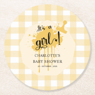 Es ist eine Girl Niedlich Pastel Orange Gingham Ba Runder Pappuntersetzer