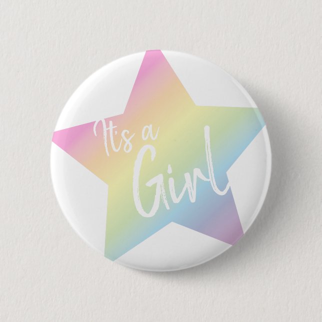 Es ist eine Girl Pastel Rainbow Star Baby Dusche Button (Vorderseite)