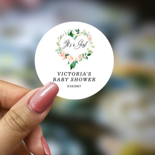 Es ist eine Girl Peach Baby Dusche Runder Aufkleber (Von Creator hochgeladen)