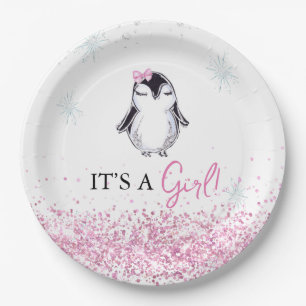Es ist eine Girl Pinguin Winter Baby Dusche Pappteller