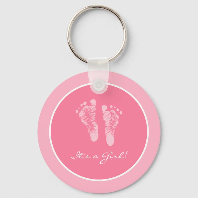 Es ist eine Girl Pink Baby Footprints Ankündigung  Schlüsselanhänger (Vorderseite)