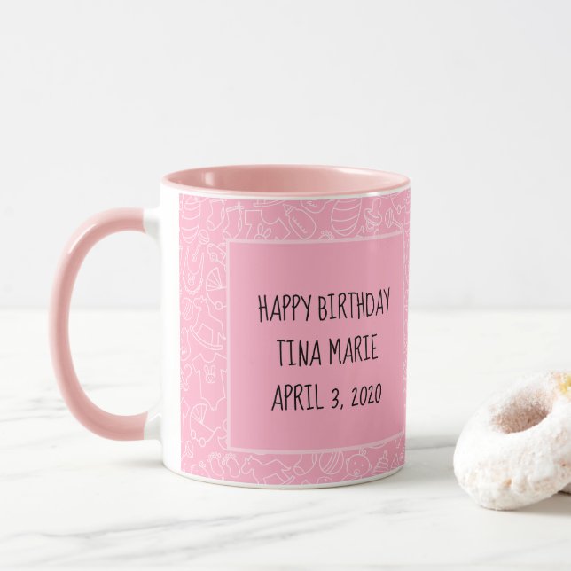 Es ist eine Girl Pink Babydusche Personalisiert Tasse (Mit Donut)