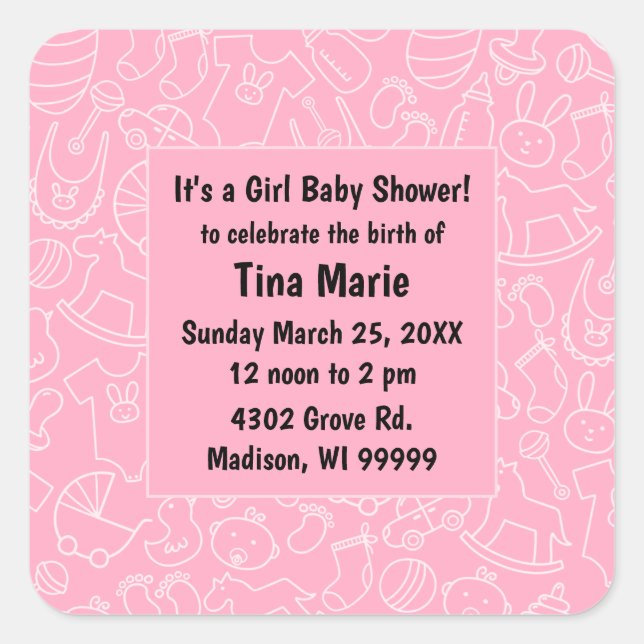 Es ist eine Girl Pink Babydusche Save the Date Quadratischer Aufkleber (Vorderseite)