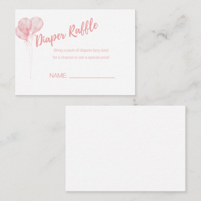 Es ist eine Girl Pink Balloons Diaper Raffle Card Begleitkarte (Vorne/Hinten)