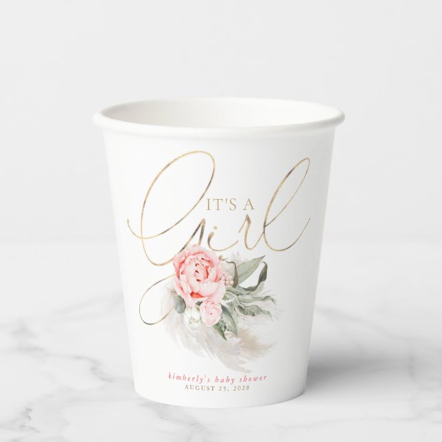 Es ist eine Girl-Pink-Blütenpampas-Grass-Baby-Dusc Pappbecher (Vorderseite)