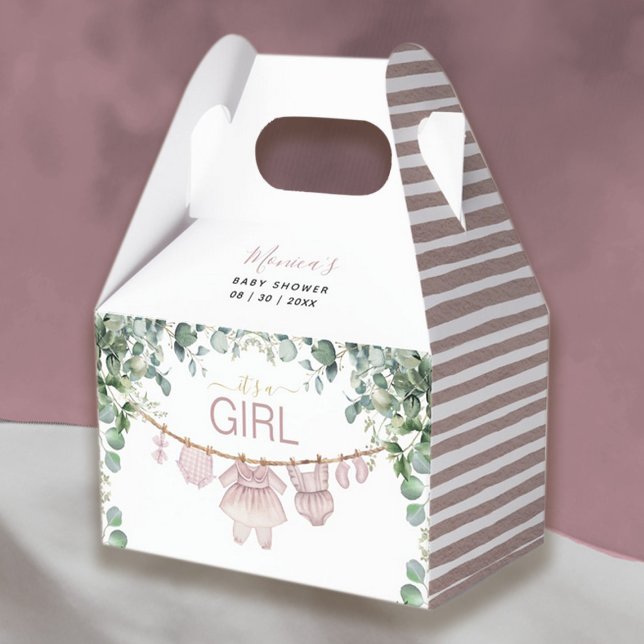 Es ist eine Girl Pink Boho Tuch Greenery Baby Dusc Geschenkschachtel (It’s A Girl Pink Boho Cloth Greenery Baby Shower Favor Box)