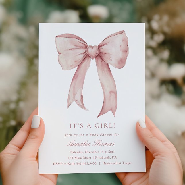 Es ist eine Girl Pink Bow Girl Baby Dusche Einladung (Von Creator hochgeladen)