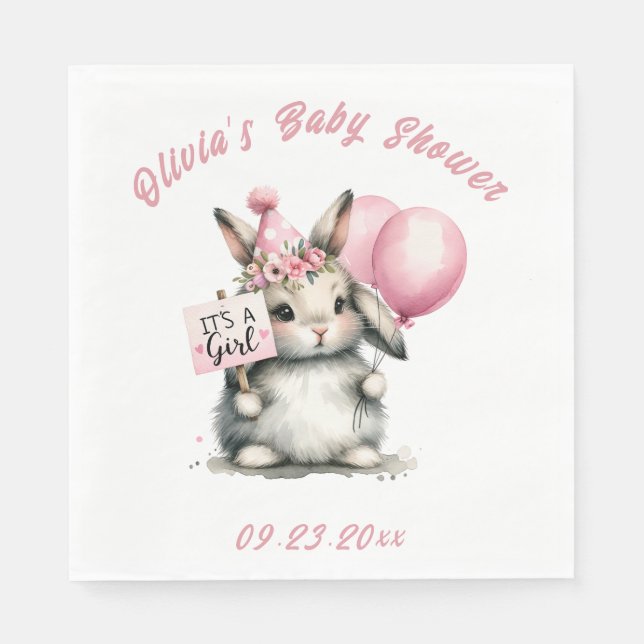Es ist eine Girl Pink Bunny Rabbit Baby Dusche Serviette (Vorderseite)