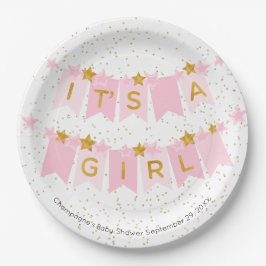Es ist eine Girl Pink Bunting Flags Baby Dusche Pappteller