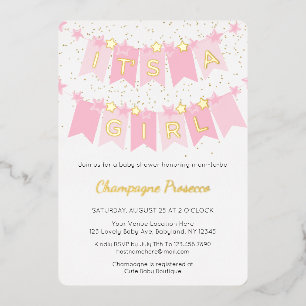Es ist eine Girl Pink Bunting Flags Foto Baby Show Folieneinladung