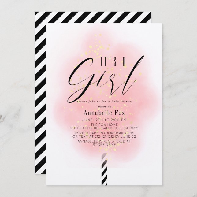 Es ist eine Girl Pink Cotton Candy Baby Dusche Einladung (Vorne/Hinten)