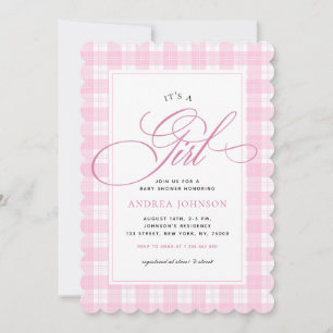 Es ist eine Girl Pink Gingham Kariert Winter Baby  Einladung