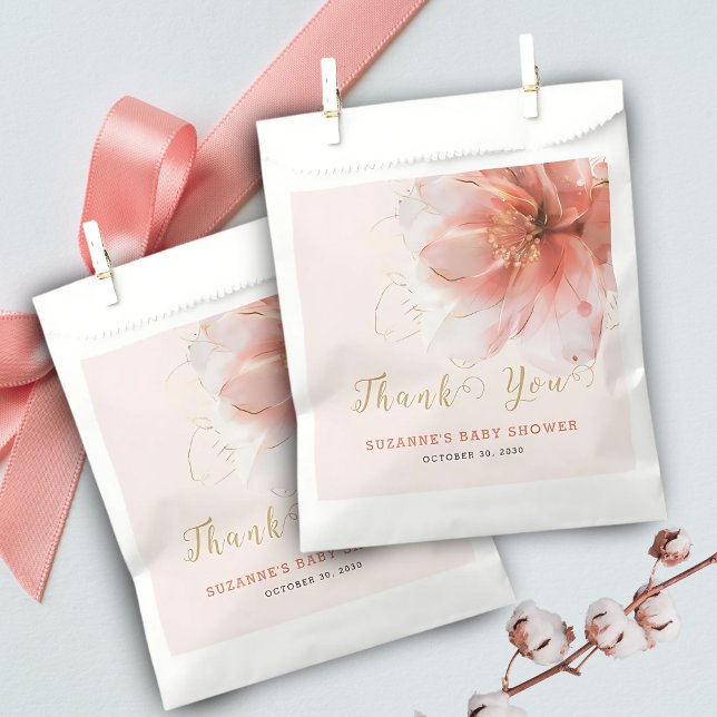 Es ist eine Girl Pink Gold Floral Modern Baby Dusc Geschenktütchen (Von Creator hochgeladen)