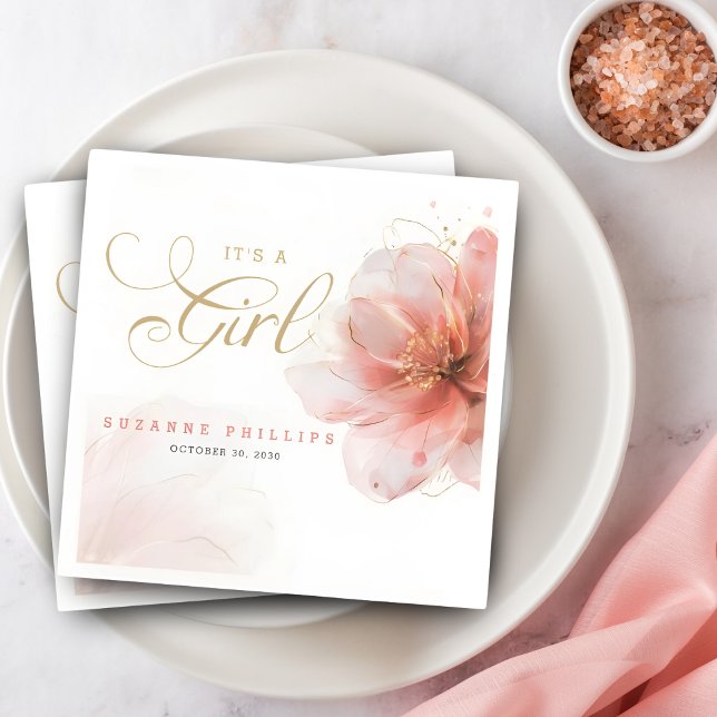 Es ist eine Girl Pink Gold Floral Modern Baby Dusc Serviette (Von Creator hochgeladen)