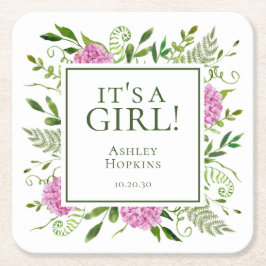 Es ist eine Girl Pink Hydrangeas Girl Baby Dusche Rechteckiger Pappuntersetzer