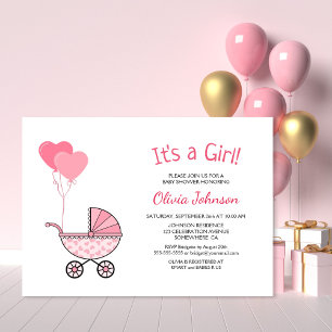 Es ist eine Girl-Pink-Kinderdusche Einladung