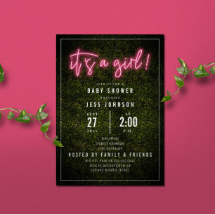 Es ist eine Girl Pink Neon Boxwood Baby Dusche Einladung