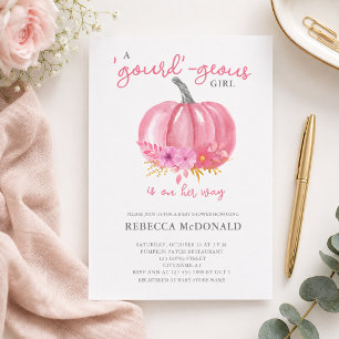 Es ist eine Girl Pink Pumpkin Baby Dusche Einladun Flyer