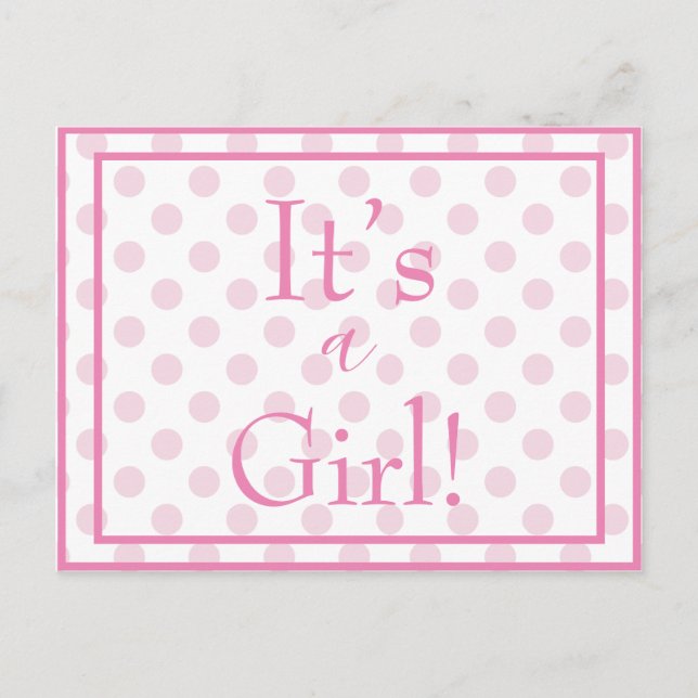Es ist eine Girl Pink Punkt Baby Gender Reveal Postkarte (Vorderseite)