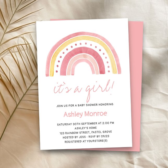 Es ist eine Girl Pink Rainbow Baby Shower Einladun Einladung (It's a Girl baby shower invitation with cute rainbow)