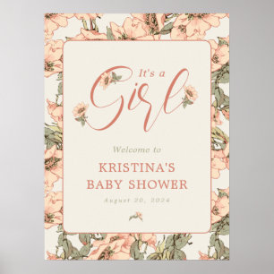 Es ist eine Girl Pink Roses Baby Dusche Willkommen Poster