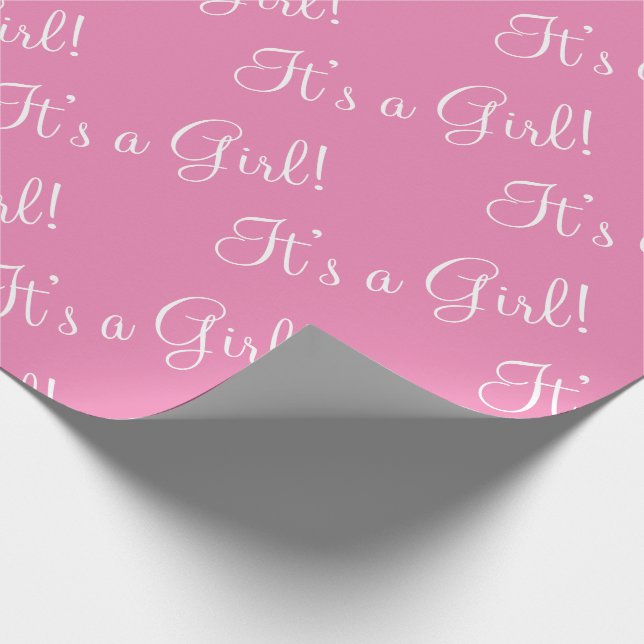 Es ist eine Girl Pink Script Baby Dusche Geschenkpapier (Ecke)