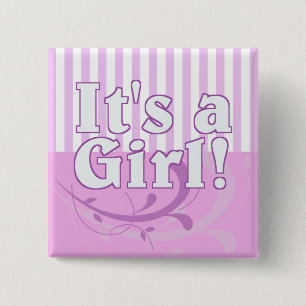 Es ist eine Girl Pink Striped Geburtsankündigung Button