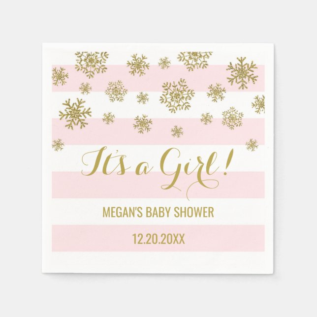 Es ist eine Girl Pink Stripes Gold Snow Baby Dusch Serviette (Vorderseite)