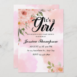 Es ist eine Girl Pink Watercolor Moderne Babydusch Einladung